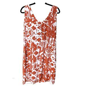 NWT Bluewater Abstract Sun Dress Women's L‎ Coral Orange V-Neck Pockets Relaxed